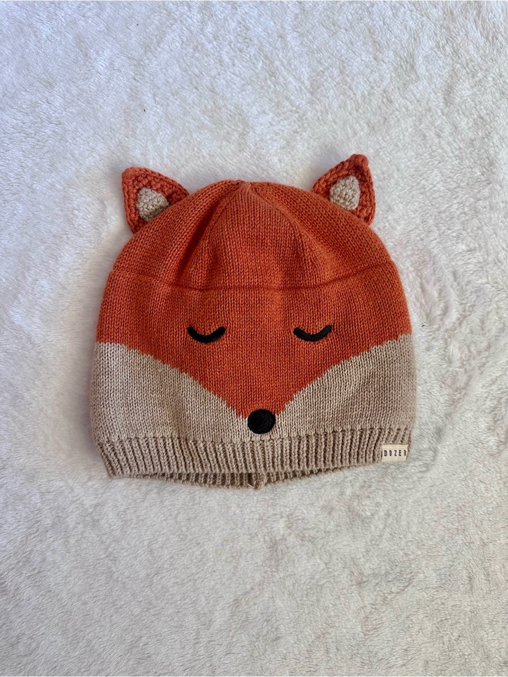 Kids Fox Knit Beanie Hat - Orange and Cream, Unbranded